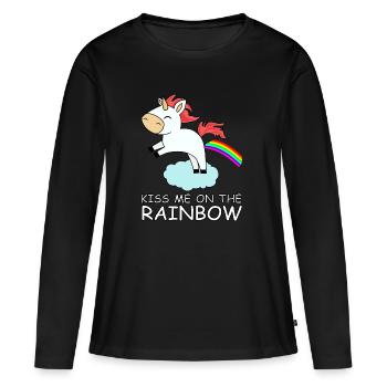 me baiser sur l'arc en ciel licorne arc-en-mignon - T-shirt manches longues Premium bio Femme - noir - Devant - Julia (174cm)