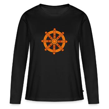 Roue de dharma de Fortune, bouddhisme, Chakra - T-shirt manches longues Premium bio Femme - noir - Devant - Julia (174cm)