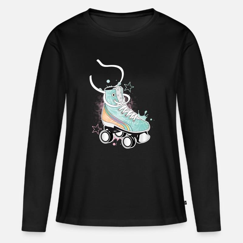 Rollschuh in Retro Farben mit Graffiti und Sterne - Frauen Premium Bio Langarmshirt - Schwarz