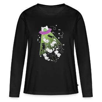 chats extraterrestres - T-shirt manches longues Premium bio Femme - noir - Devant - Julia (174cm)