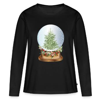 schöne nostalgische Schneekugel mit Weihnachtsbaum - Frauen Premium Bio Langarmshirt - Schwarz - Vorne - Julia (174cm)