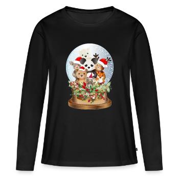 schöne nostalgische Schneekugel mit Kuscheltiere - Frauen Premium Bio Langarmshirt - Schwarz - Vorne - Julia (174cm)