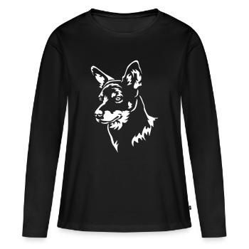 Lancashire Heeler Head « Black Edition » - T-shirt manches longues Premium bio Femme - noir - Devant - Julia (174cm)