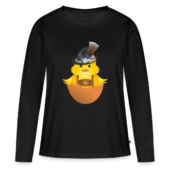 Küken mit Trachtenhut und Lederhose in Eierschale - Frauen Premium Bio Langarmshirt - Schwarz - Vorne - Julia (174cm)