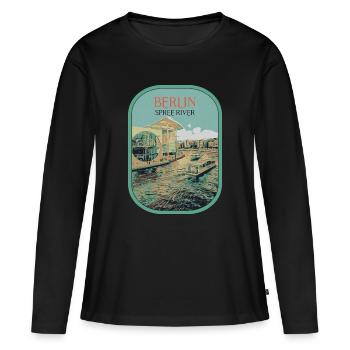 Illustration Architecture Moderne Berlin - T-shirt manches longues Premium bio Femme - noir - Devant - Julia (174cm)