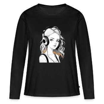 Musik Frau Mädchen Kopfhoerer Rave Geschenkidee - Frauen Premium Bio Langarmshirt - Schwarz - Vorne - Julia (174cm)