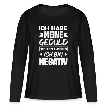 La patience à l’épreuve – je suis négatif - T-shirt manches longues Premium bio Femme - noir - Devant - Julia (174cm)