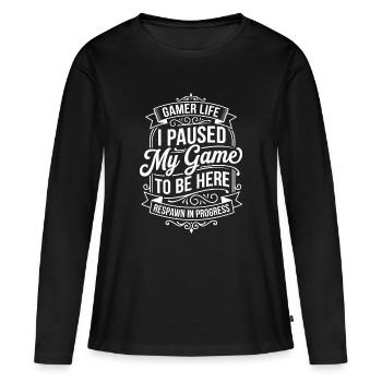 Jeu en pause : Réapparition en cours - T-shirt manches longues Premium bio Femme - noir - Devant - Julia (174cm)