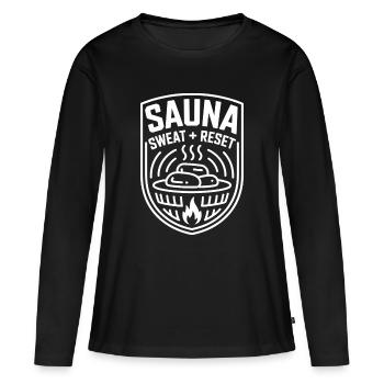 Transpiration du sauna réinitialisant bien-être Transpiration - T-shirt manches longues Premium bio Femme - noir - Devant - Julia (174cm)