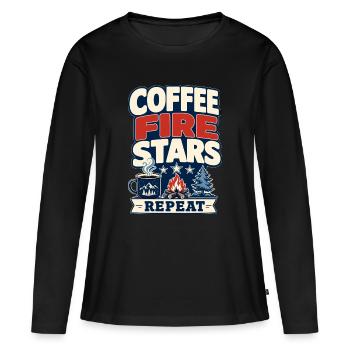 Camping solo Coffee Fire stars Répétant le camp Dicton - T-shirt manches longues Premium bio Femme - noir - Devant - Julia (174cm)