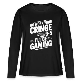 Va travailler ton 9h à 17h, je vais jouer - T-shirt manches longues Premium bio Femme - noir - Devant - Julia (174cm)