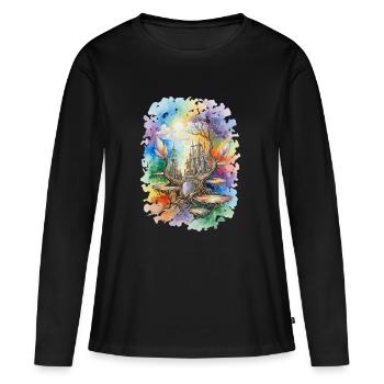 Art vibrant aquarelle du château flottant en cristal - T-shirt manches longues Premium bio Femme - noir - Devant - Julia (174cm)