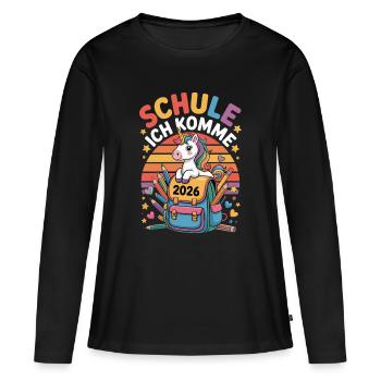 L’école, j’arrive en 2026. Unicorn. Retour à l’école. - T-shirt manches longues Premium bio Femme - noir - Devant - Julia (174cm)