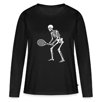 Skeleton joue au tennis - T-shirt manches longues Premium bio Femme - noir - Devant - Julia (174cm)