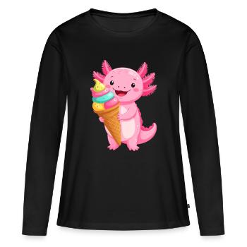 Axolotl Rose Comic avec Cône d’École – Art de la Rentrée - T-shirt manches longues Premium bio Femme - noir - Devant - Julia (174cm)