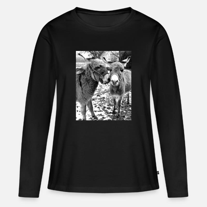 Zwei Esel - Frauen Premium Bio Langarmshirt - Schwarz