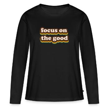 Fokus auf das Gute - Frauen Premium Bio Langarmshirt - Schwarz - Vorne - Julia (174cm)