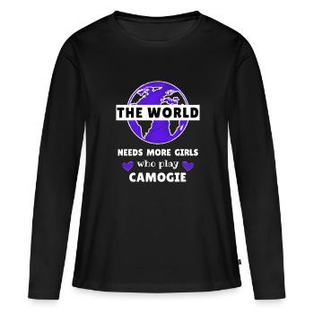 Le monde a besoin de plus de filles qui jouent au camogie. - T-shirt manches longues Premium bio Femme - noir - Devant - Julia (174cm)