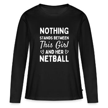 Nichts steht zwischen diesem Mädchen und ihrem Netzball. - Frauen Premium Bio Langarmshirt - Schwarz - Vorne - Julia (174cm)