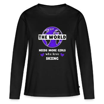 The world needs more girls who love skiing - Women's Premium Organic Long Sleeve Shirt - black - Front - Julia (174cm)