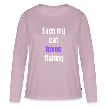 Même mon chat aime la pêche. - T-shirt manches longues Premium bio Femme - rose poudré - Devant - Julia (174cm)