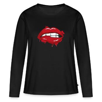 Lèvres - T-shirt manches longues Premium bio Femme - noir - Devant - Julia (174cm)
