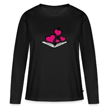 Buch mit Herzen Flock - Frauen Premium Bio Langarmshirt - Schwarz - Vorne - Julia (174cm)