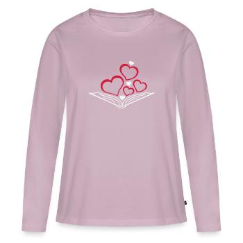 Buch mit Herzen Flock - Frauen Premium Bio Langarmshirt - Altrosa - Vorne - Julia (174cm)