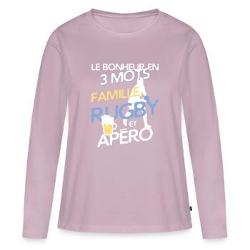 Rugby, family and aperitif - Women's Premium Organic Long Sleeve Shirt - dusky pink - Front - Julia (174cm)