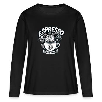 AI Content Creator's Espresso - Frauen Premium Bio Langarmshirt - Schwarz - Vorne - Julia (174cm)