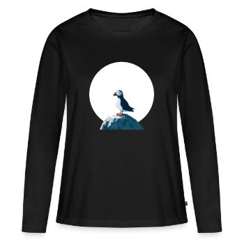 Papageitaucher auf Felsen - Frauen Premium Bio Langarmshirt - Schwarz - Vorne - Julia (174cm)