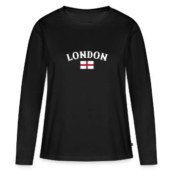 Londres Angleterre Anglais Drapeau Anglais - T-shirt manches longues Premium bio Femme - noir - Devant - Julia (174cm)