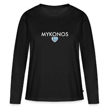 Mykonos Grèce Drapeau grec Grec - T-shirt manches longues Premium bio Femme - noir - Devant - Julia (174cm)