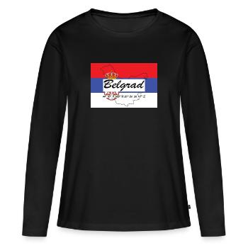 Belgrad - Hauptstadt mit GPS & Flagge - Frauen Premium Bio Langarmshirt - Schwarz - Vorne - Julia (174cm)