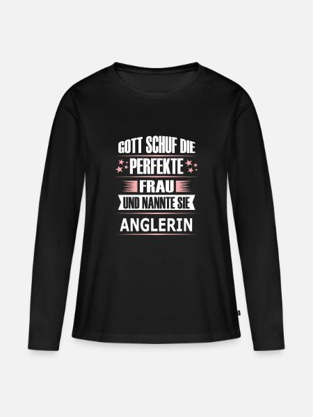 ANGLERIN - Frauen Premium Bio Langarmshirt - Schwarz