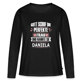 DANIELA - Frauen Premium Bio Langarmshirt - Schwarz - Vorne - Julia (174cm)