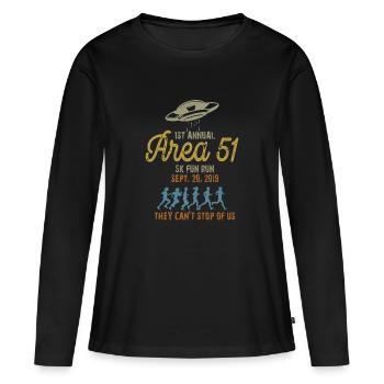 1ère zone annuelle 51 5k Fun Run - T-shirt manches longues Premium bio Femme - noir - Devant - Julia (174cm)