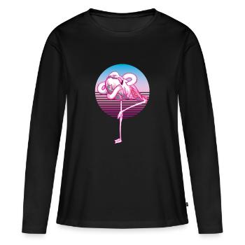Weird Flamingo - Retro Wave, Neon, 80ies - Women's Premium Organic Long Sleeve Shirt - black - Front - Julia (174cm)