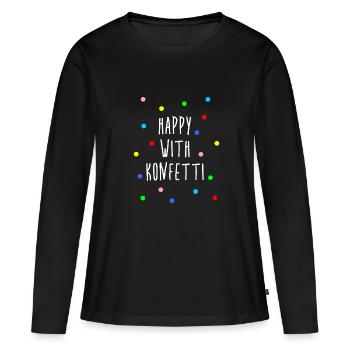 Heureux avec la fête des confettis disant confettis dictons - T-shirt manches longues Premium bio Femme - noir - Devant - Julia (174cm)