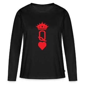 queen karten in groß- Partnerlook - Frauen Premium Bio Langarmshirt - Schwarz - Vorne - Julia (174cm)