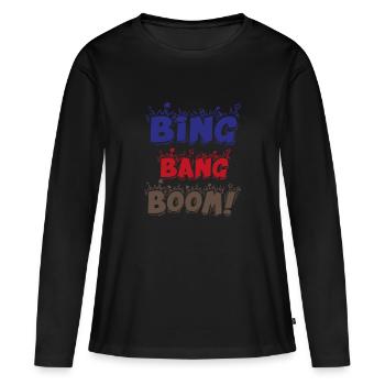 BING BANG BOOM - T-shirt manches longues Premium bio Femme - noir - Devant - Julia (174cm)