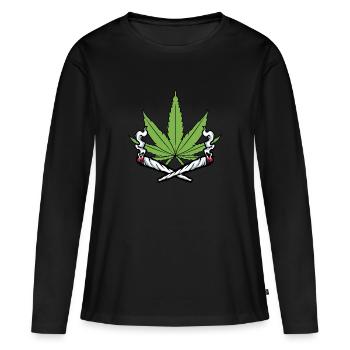 CHANVRE CANNABIS JOINT HERBE KIFFEN KIFFER - T-shirt manches longues Premium bio Femme - noir - Devant - Julia (174cm)