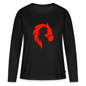 Tshirt Rouge Cheval et Femme Nature 2022 - T-shirt manches longues Premium bio Femme - noir - Devant - Julia (174cm)