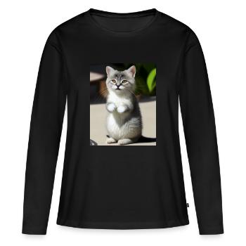 Chat persan blanc - T-shirt manches longues Premium bio Femme - noir - Devant - Julia (174cm)