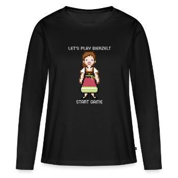 80s Retro Dirndl Gamer Girl T-Shirt fürs Bierzelt - T-shirt manches longues Premium bio Femme - noir - Devant - Julia (174cm)