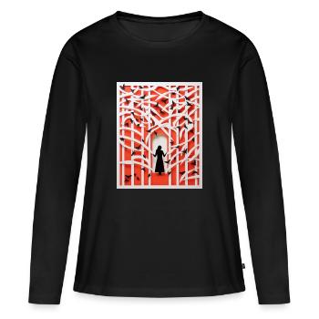 Papier découpé Oiseaux - T-shirt manches longues Premium bio Femme - noir - Devant - Julia (174cm)