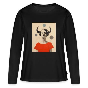 Taureau collage art astrologie - T-shirt manches longues Premium bio Femme - noir - Devant - Julia (174cm)
