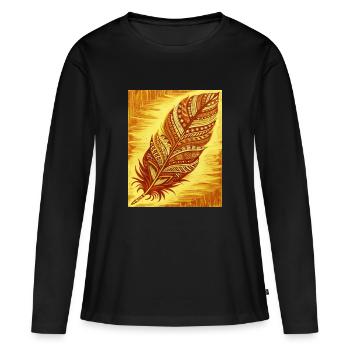 une plume avec des motifs et des couleurs complexes - T-shirt manches longues Premium bio Femme - noir - Devant - Julia (174cm)