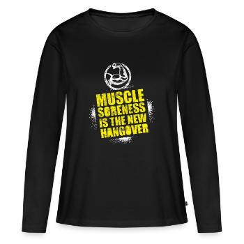 Les douleurs musculaires sont la nouvelle gueule de bois - T-shirt manches longues Premium bio Femme - noir - Devant - Julia (174cm)