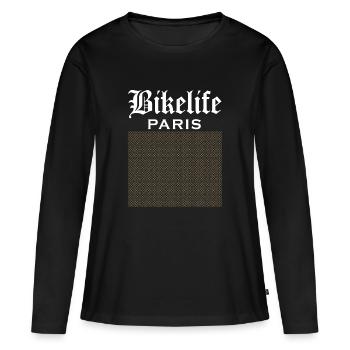 TheRealBikelife Paris Monogramme - T-shirt manches longues Premium bio Femme - noir - Devant - Julia (174cm)
